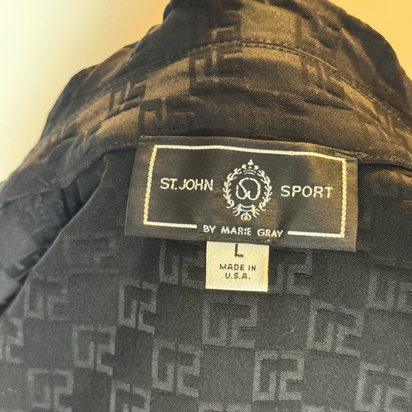 St. John Black Logo Textured Denim Jacket Size L - Picture 11 of 12